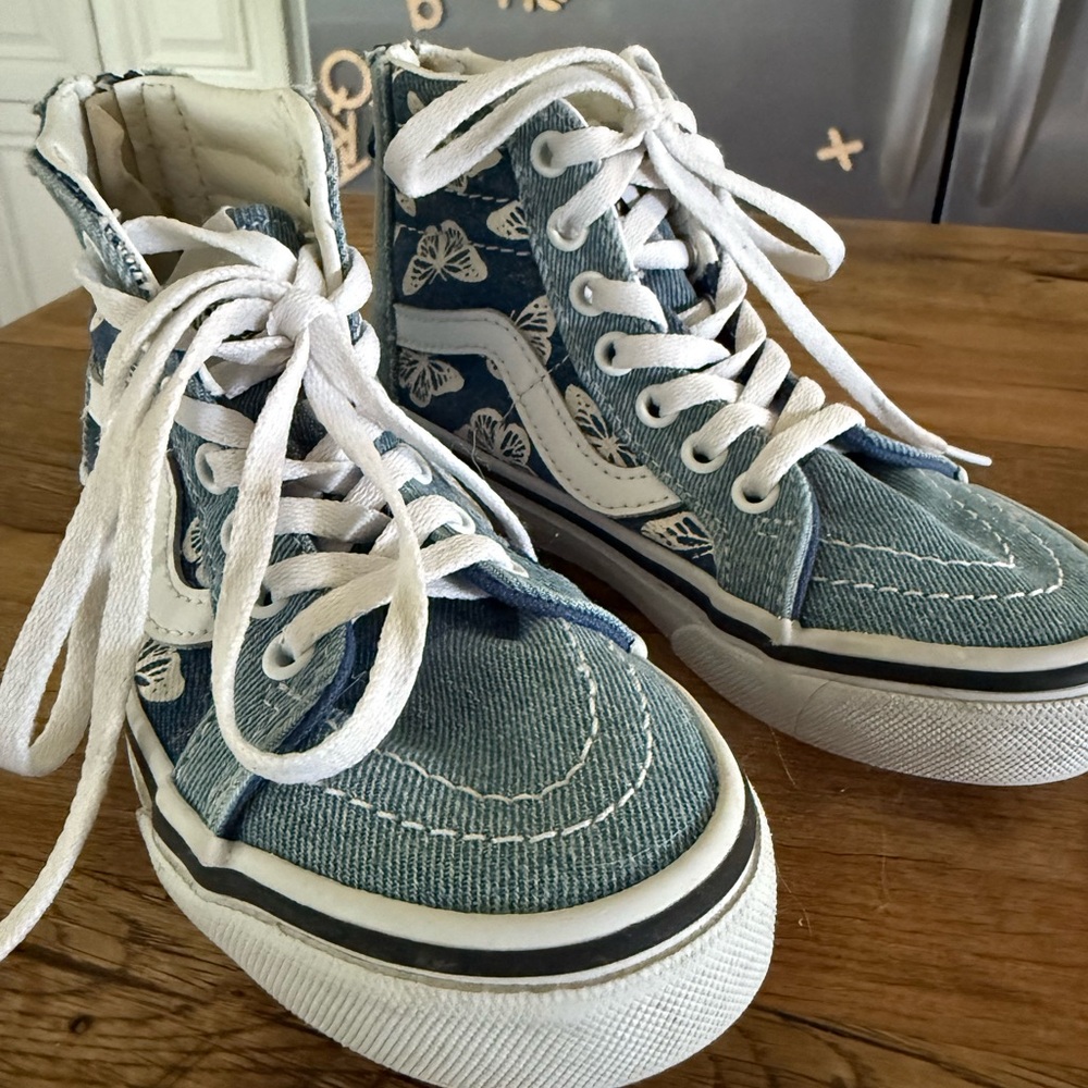 Vans Kids Blue High-Top Sneakers with Butterfly Pattern 11.5C